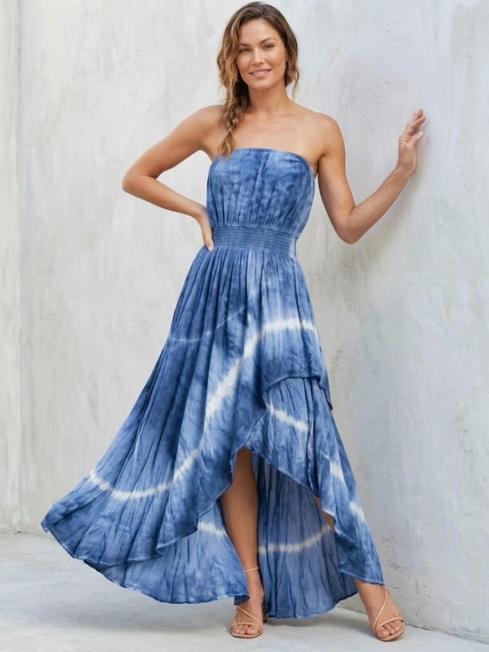 Storia Dresses & Skirts - Anothropologie Storia Dress Blue Tie Dye Smocked Strapless Beach Vacation Boho L